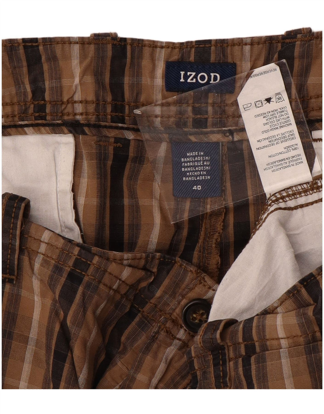 IZOD Pantalones cortos chinos para hombre W40 XL Algodón a cuadros marrón