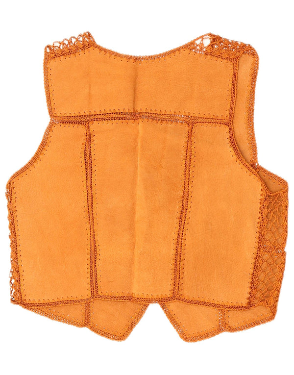 VINTAGE Chaleco de ante recortado para mujer Reino Unido 14 Patchwork marrón medio