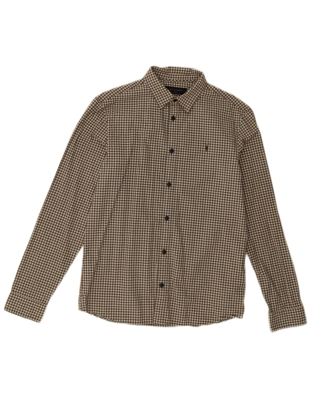 Camisa All Saints Hombre Small Algodón Vichy Beige