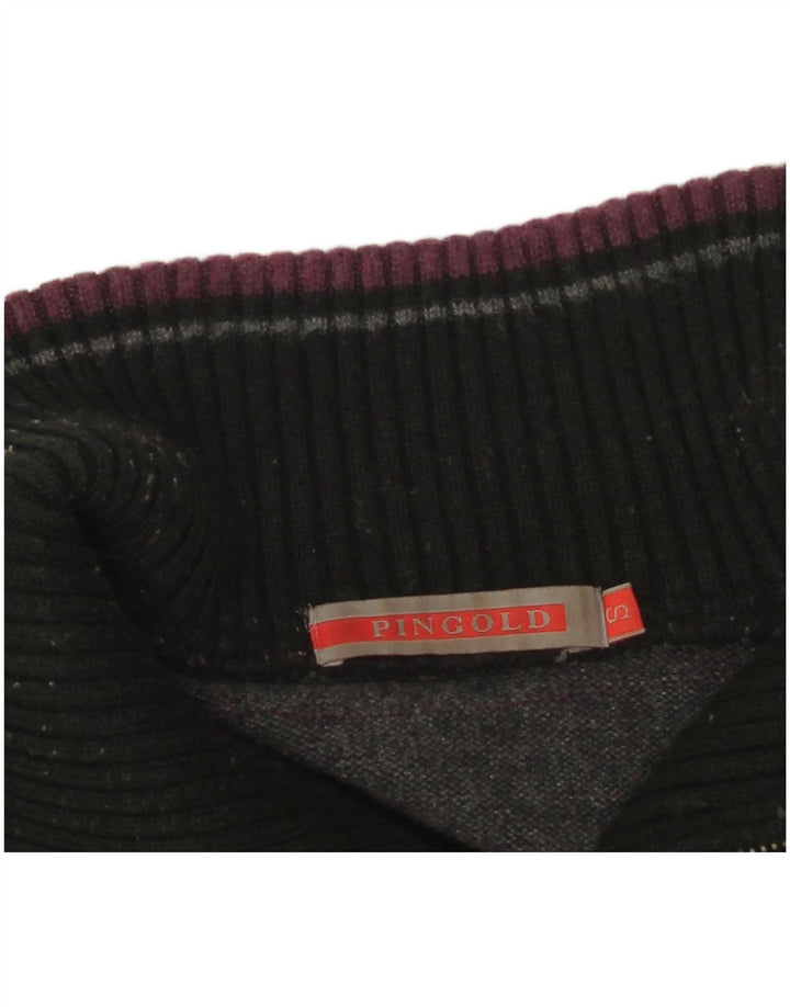 Vintage hombres zip cuello jersey suéter pequeño gris colorblock