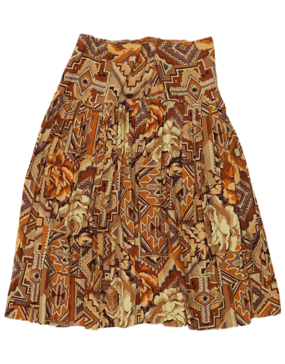 VINTAGE Falda Plisada Mujer Mediana W30 Marrón Patchwork Algodón