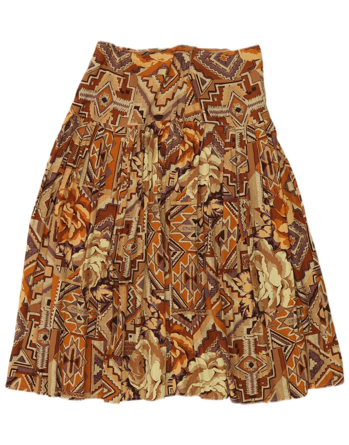 VINTAGE Falda Plisada Mujer Mediana W30 Marrón Patchwork Algodón