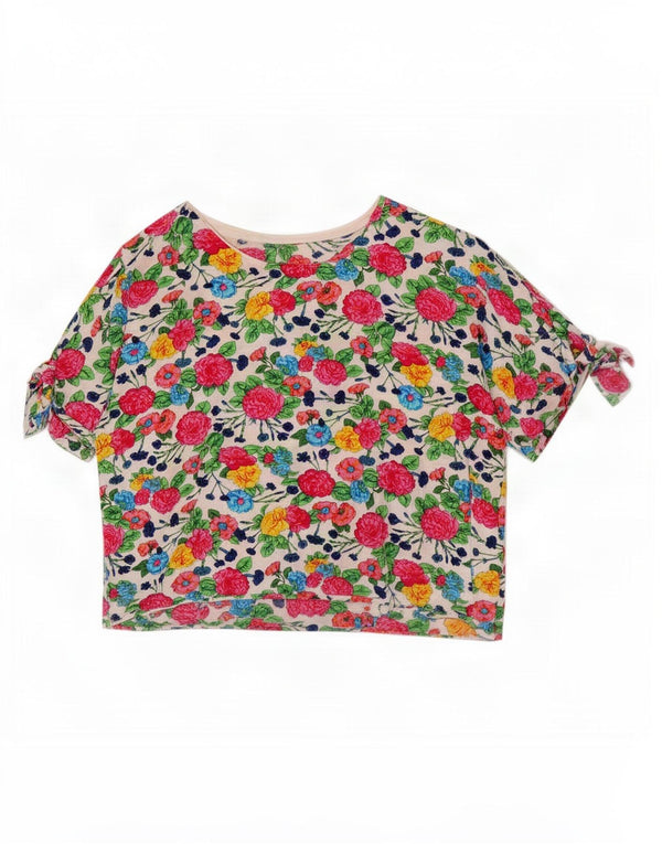 Vintage mujer crop blusa top Reino Unido 14 medio multicolor floral