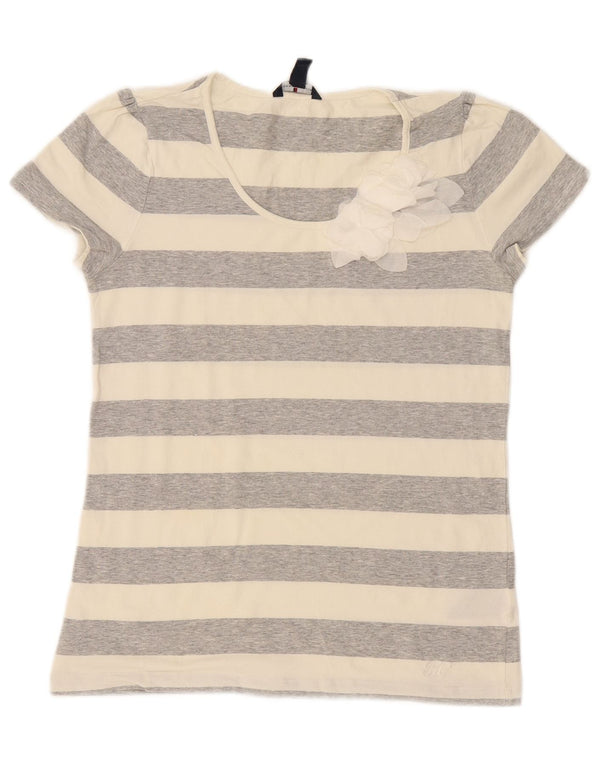 Tommy Hilfiger Camiseta para mujer Top UK 12 Algodón a rayas gris medio