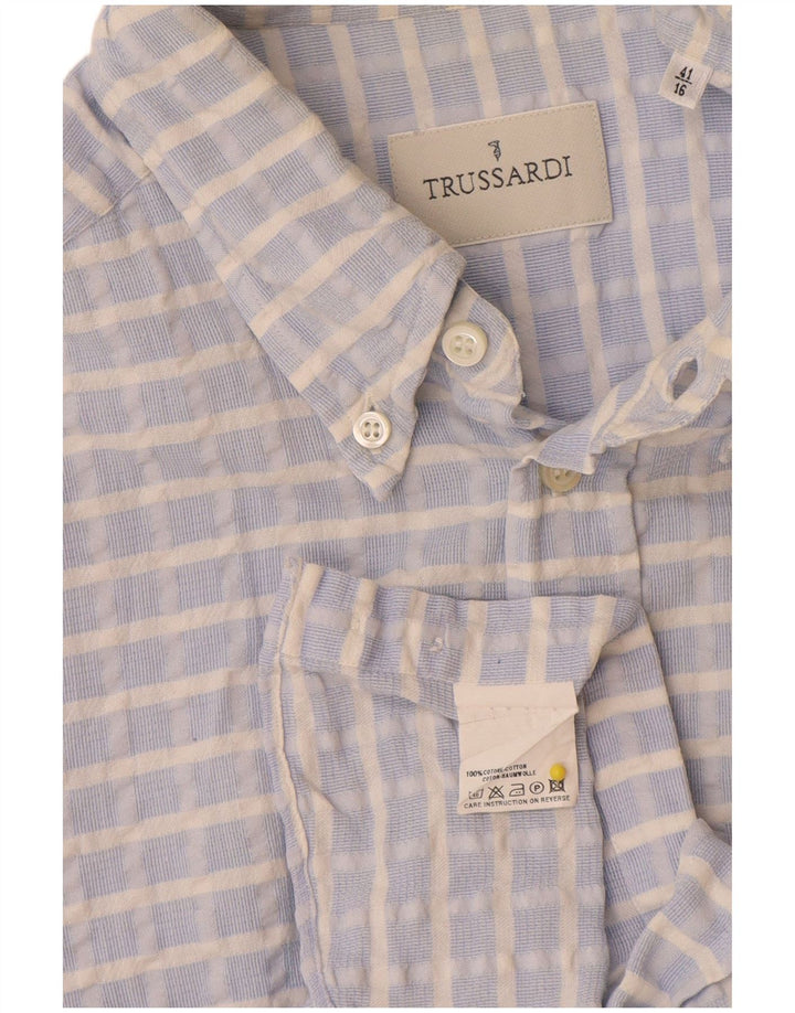 Camisa Trussardi Hombre Talla 41 16 Algodón Cuadros Azul Grande