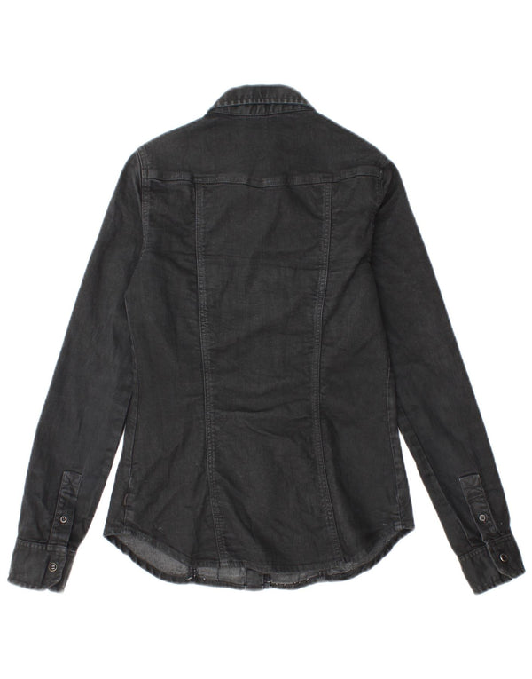Zara Mujer Camisa Vaquera UK 10 Small Algodón Negro