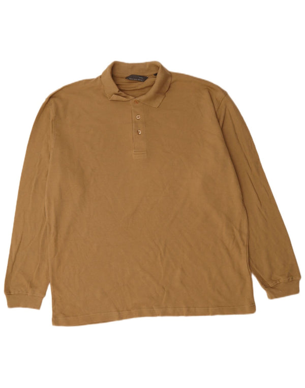 Zara Mens Long Sleeve Polo Shirt XL Brown Cotton