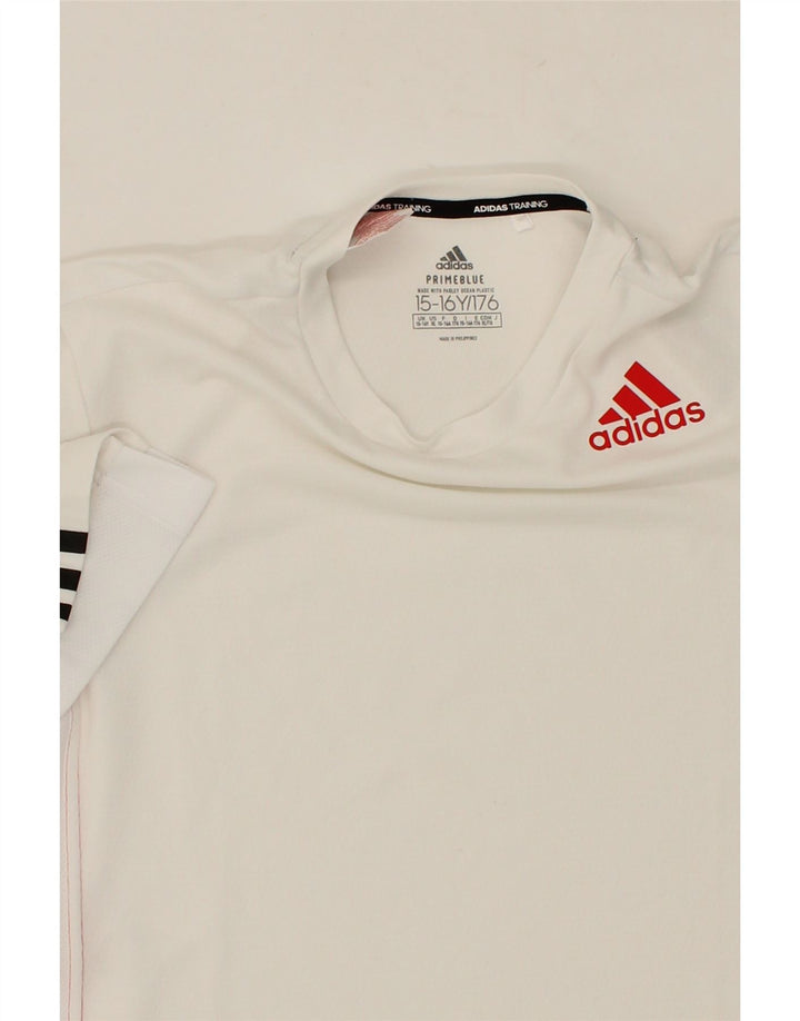 ADIDAS Boys T-Shirt Top 15-16 Years White Polyester Vintage Adidas and Second-Hand Adidas from Messina Hembry 