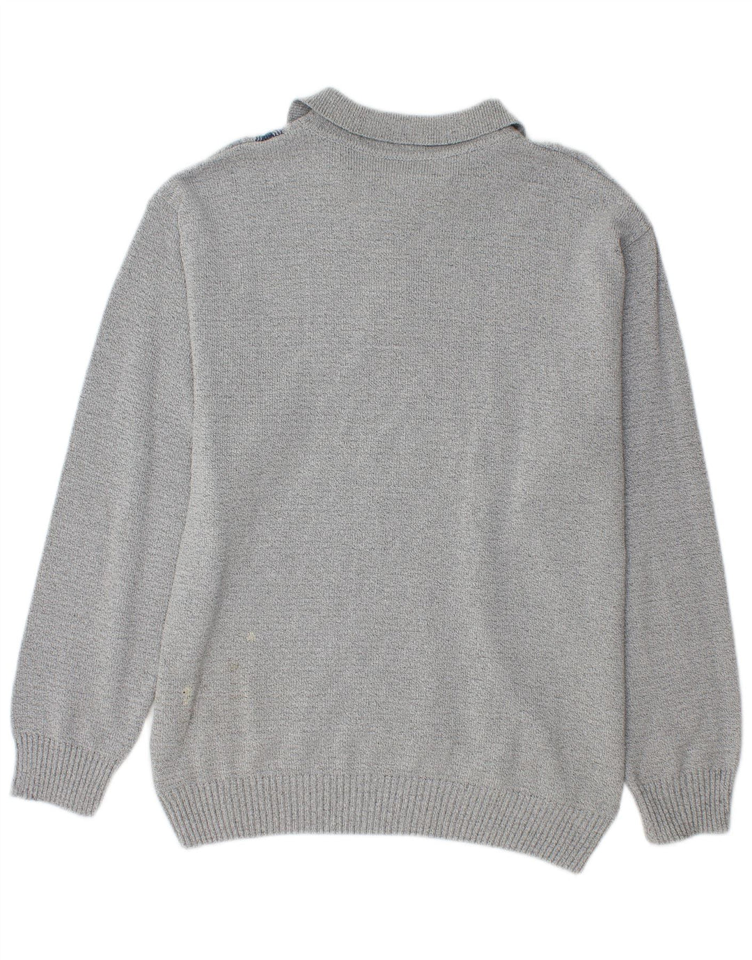 Vintage hombres polo cuello jersey suéter medio gris geométrico