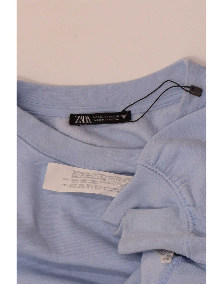 Zara Mujer Crop Oversize Sudadera Jumper UK 10 Small Azul Poliéster