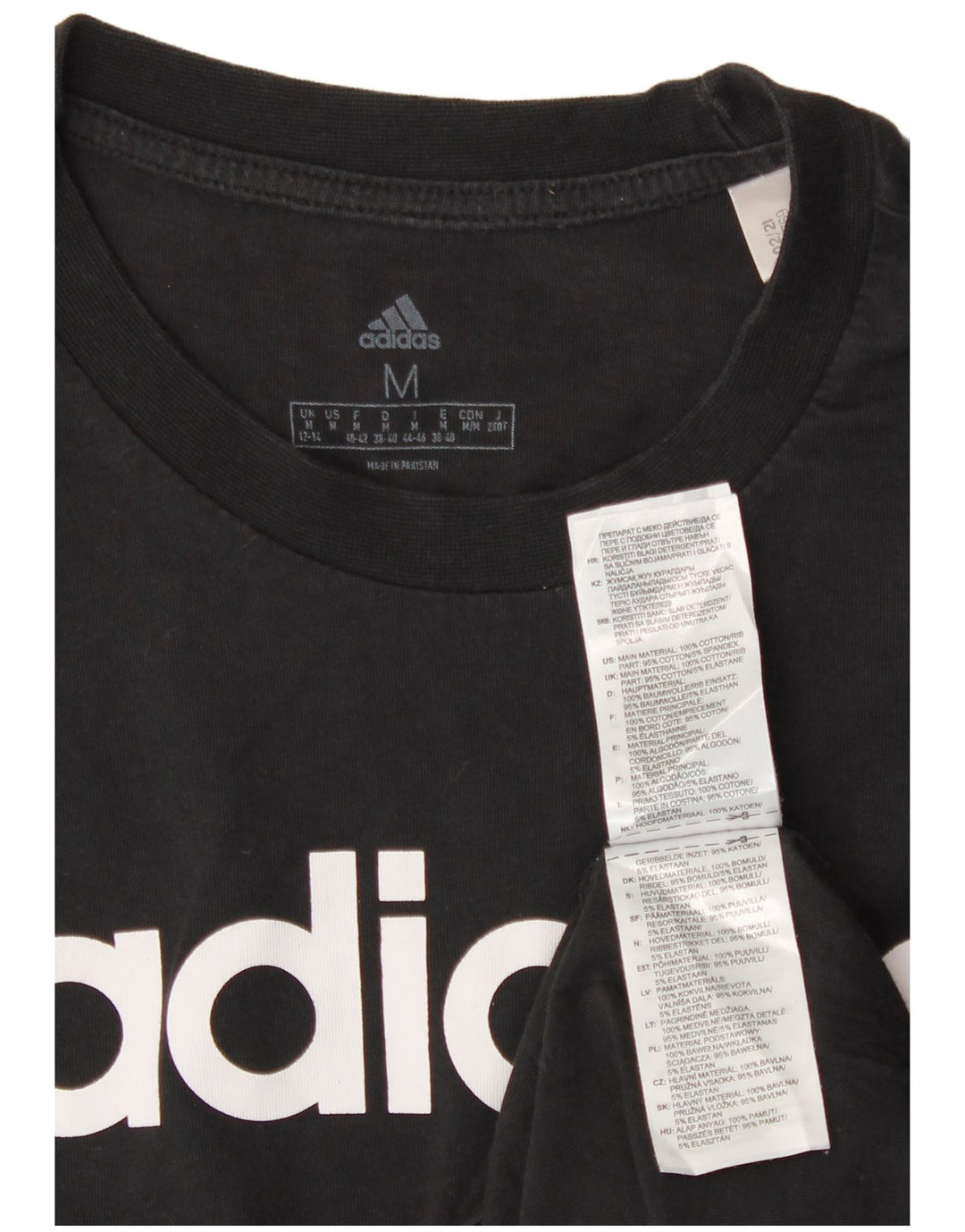 ADIDAS Camiseta gráfica para mujer Top UK 12/14 Mediano Negro Algodón