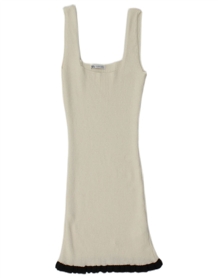 Zara Mujer Vestido Jersey Sin Mangas UK 8 Small Poliéster Blanco