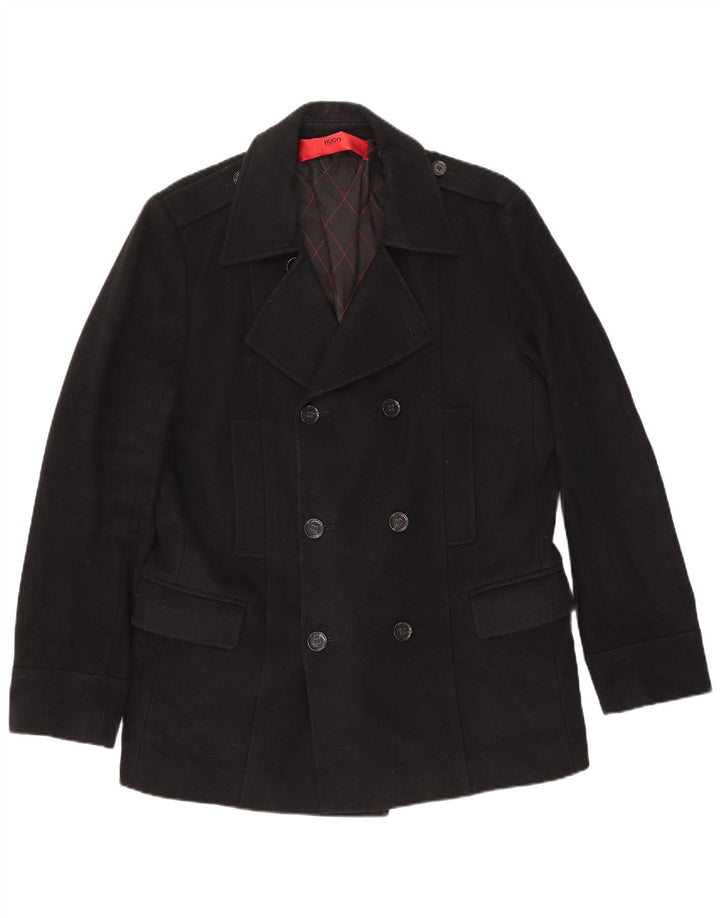 Hugo Boss Hombre Chaquetón UK 44 2XL Lana Virgen Negra