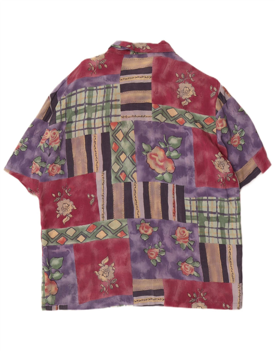 Vintage mujer manga corta camisa blusa Reino Unido 14 medio multicolor