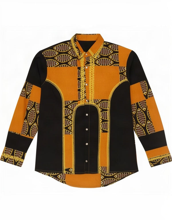 Camisa vintage para hombre Patchwork amarillo medio