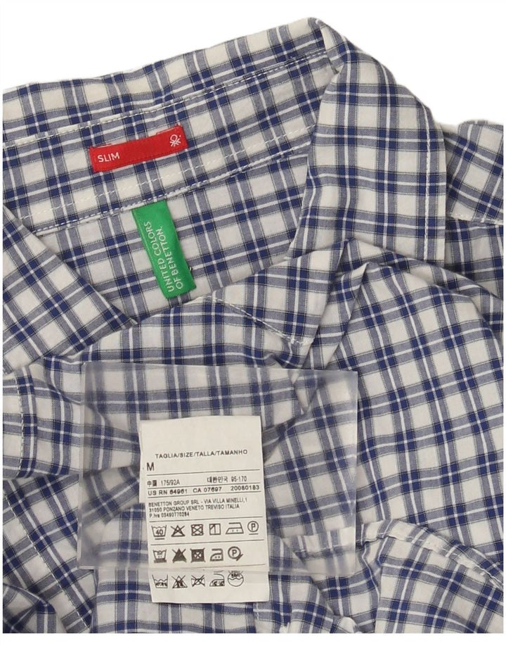 Benetton Hombre Camisa Slim De Algodón A Cuadros Azul Medio