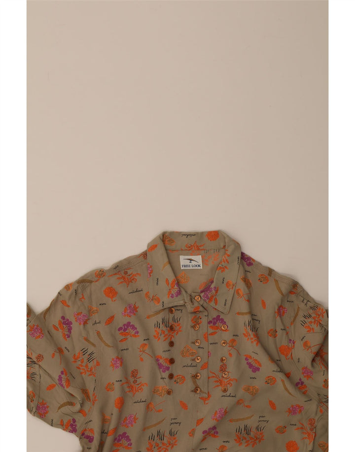 VINTAGE Womens Short Sleeve Pullover Shirt UK 14 Large Grey Floral Vintage Vintage and Second-Hand Vintage from Messina Hembry 
