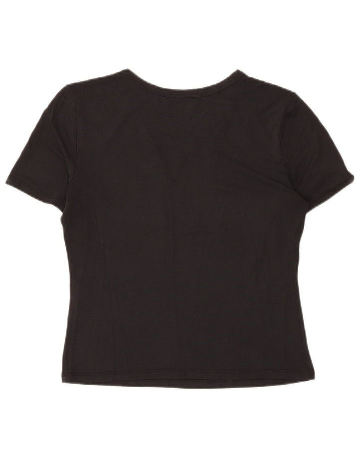Zara Mujer Crop Camiseta Top UK 12 Medium Negro Modal