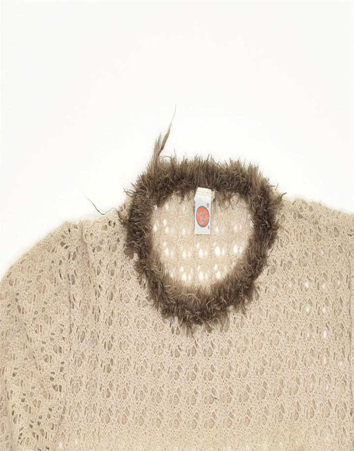 VINTAGE Womens See Through Crew Neck Jumper Sweater UK 20 2XL Beige Nylon | Vintage | Thrift | Second-Hand | Used Clothing | Messina Hembry 