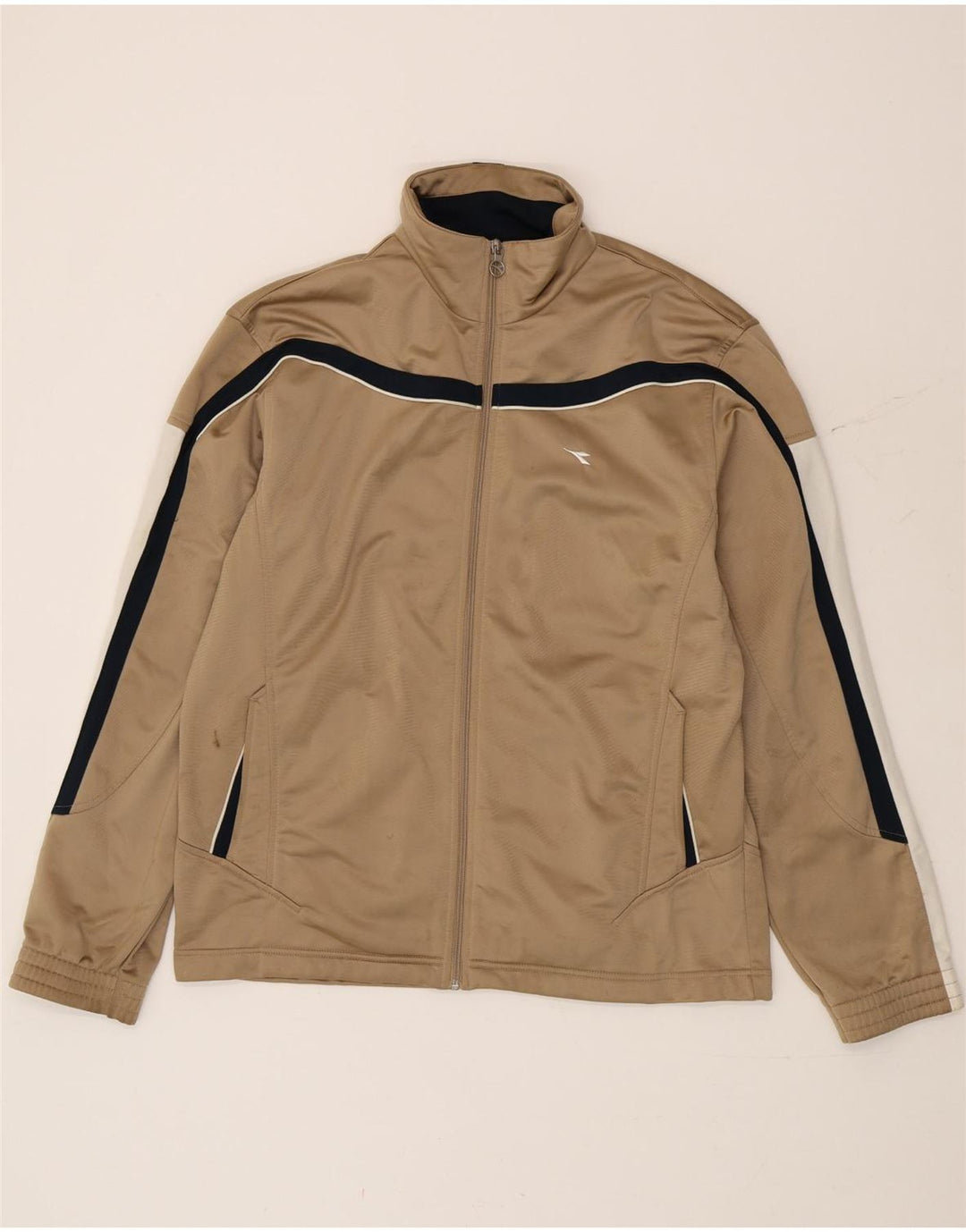 Diadora Chaqueta de chándal para hombre ES 42 Large Beige Colorblock Poliéster