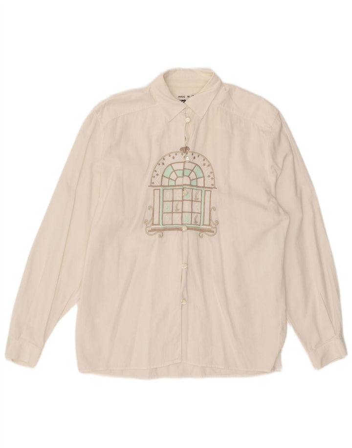 Enara Camice Camisa gráfica para mujer UK 44 Algodón blanco mediano