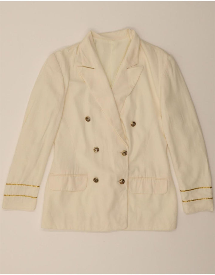 VINTAGE Womens Double Breasted Blazer Jacket UK 12 Medium Off White Vintage Vintage and Second-Hand Vintage from Messina Hembry 