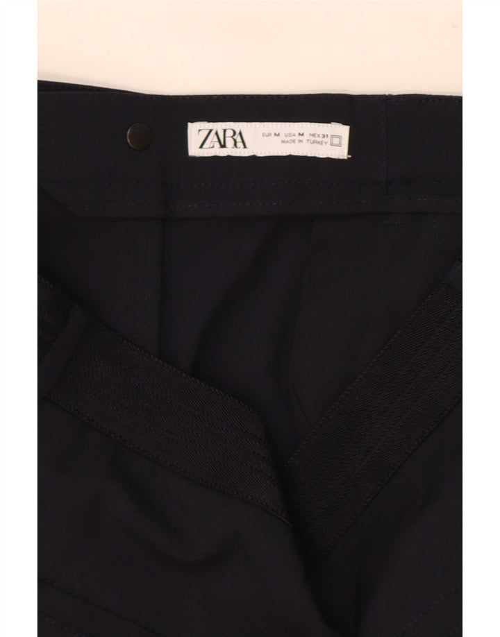 Zara Mujer Pantalón Traje Recto Mediano W30 L30 Azul Marino Poliéster
