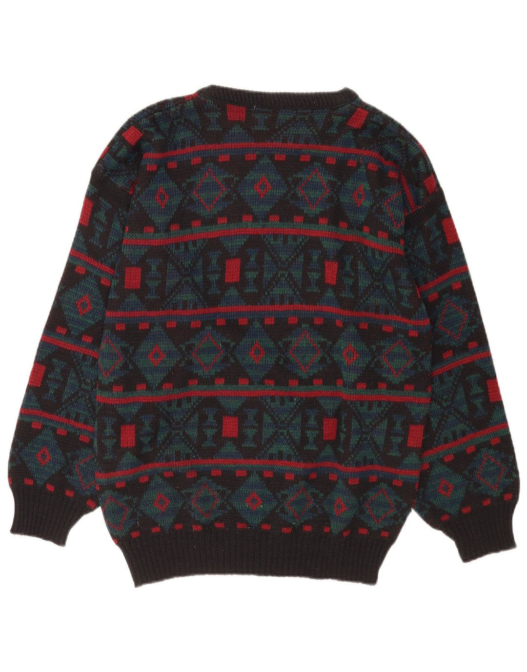 Vintage hombres cuello redondo jersey suéter medio gris geométrico