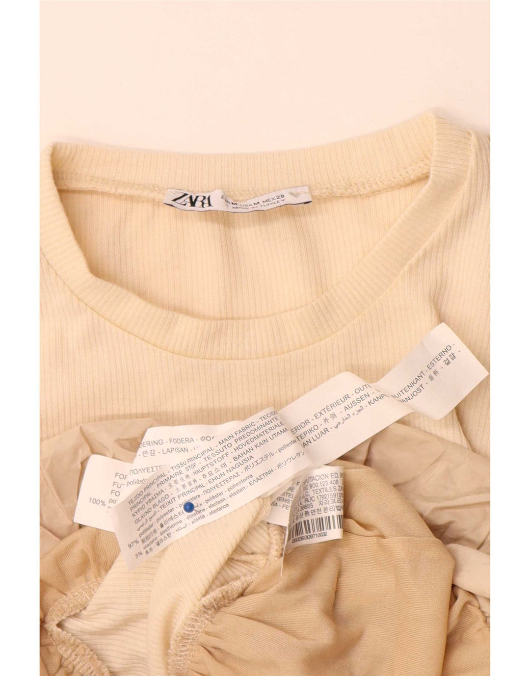 Zara Mujer Top Manga Larga UK 42 Poliéster Beige Medio