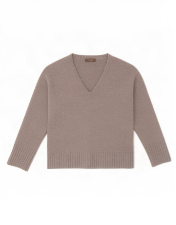Oasis Suéter tipo jersey de gran tamaño con cuello en V para mujer UK 10 Small Grey Polyamide