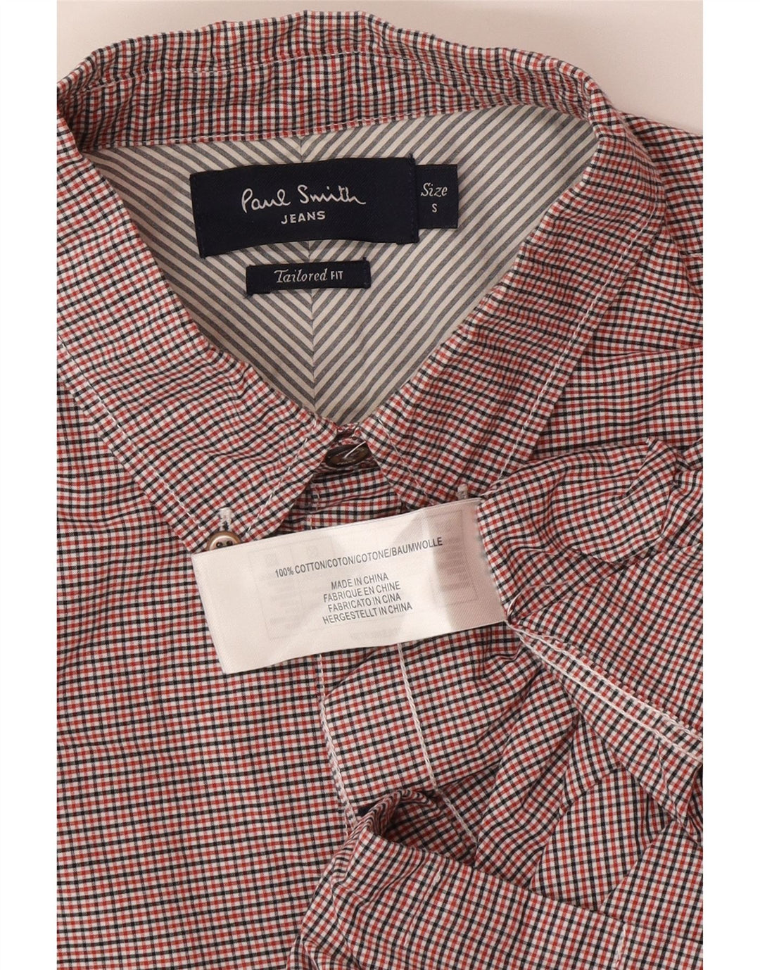 Paul Smith Camisa de corte entallado para hombre de algodón a cuadros rojos pequeños