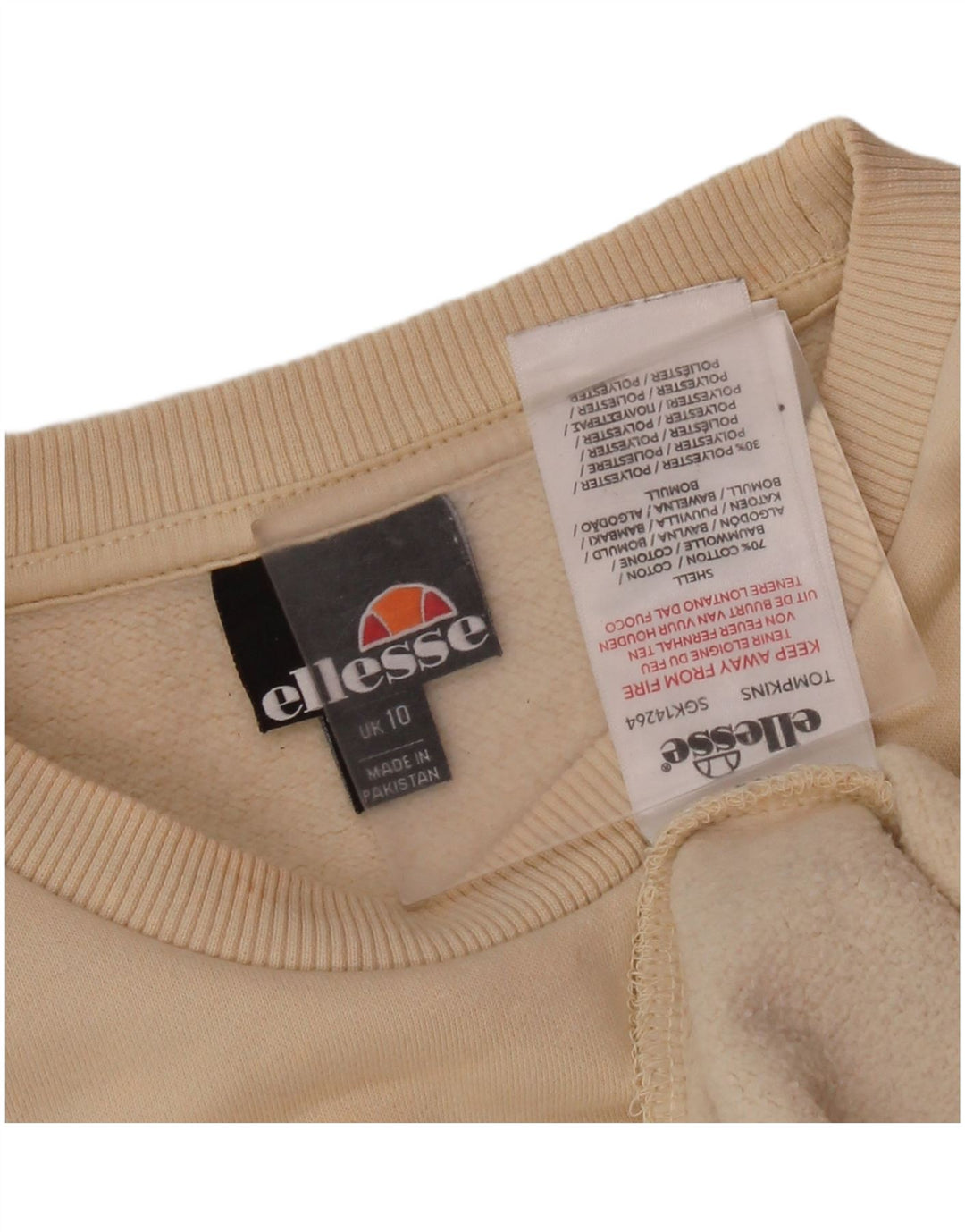 ELLESSE Sudadera de gran tamaño con estampado gráfico para mujer UK 10 Small Beige
