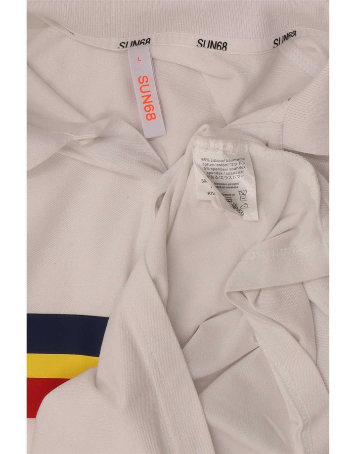 Polo Sun68 para hombre de algodón a rayas blancas grandes