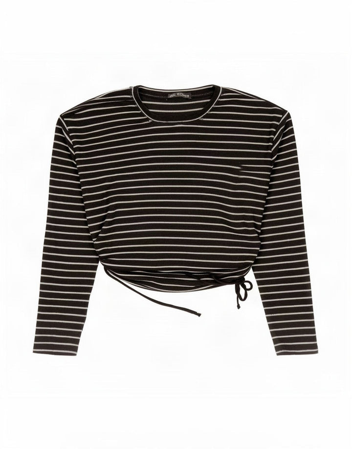 Zara Mujer Crop Top Manga Larga UK 44 Mediano Poliéster A Rayas Negro