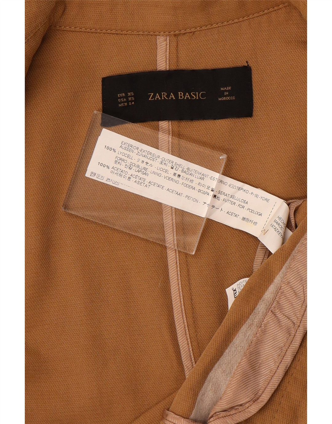 Zara Mujer Chaqueta Americana Corta Abierta De Gran Tamaño Reino Unido 6 XS Marrón Lyocell