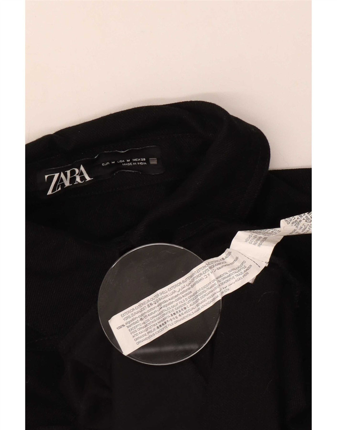 Zara Mujer Camisa Extragrande UK 44 Mediana Algodón Geométrico Negro
