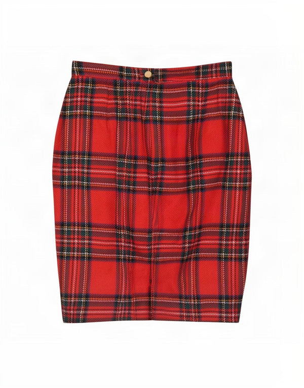 Falda lápiz vintage para mujer W26 cuadros rojos pequeños
