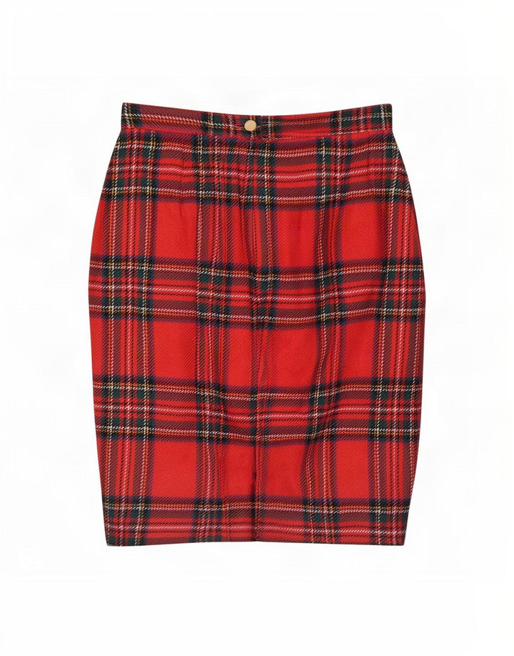 Falda lápiz vintage para mujer W26 cuadros rojos pequeños