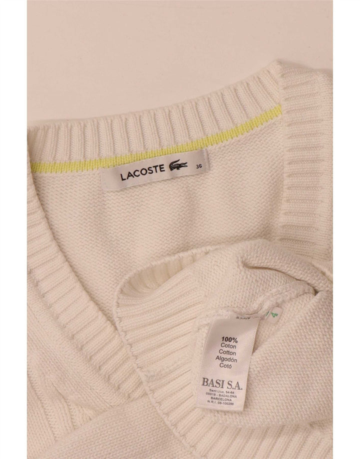 Lacoste Jersey con cuello en V para mujer Talla 36 Pequeño Algodón blanco