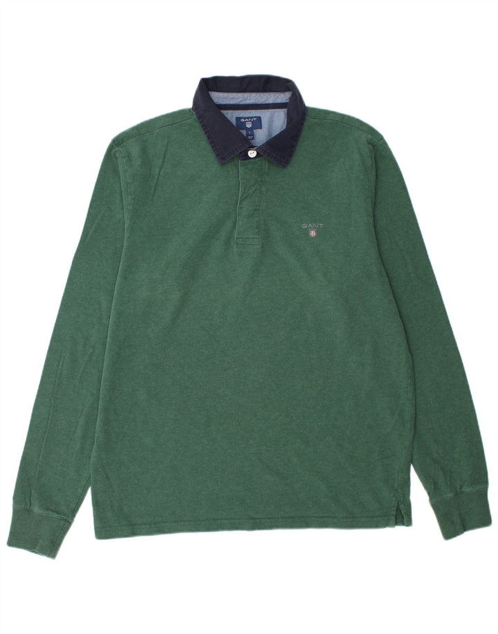 GANT Polo de rugby de manga larga para hombre, talla grande, algodón verde