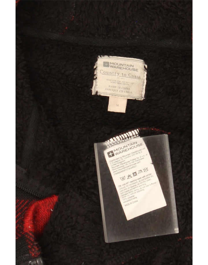 Mountain Warehouse Suéter con capucha y cremallera Sherpa para hombre de cuadros rojos medianos