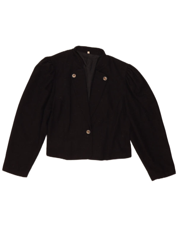 Vintage mujer 1 botón Blazer chaqueta IT 44 lana negra mediana