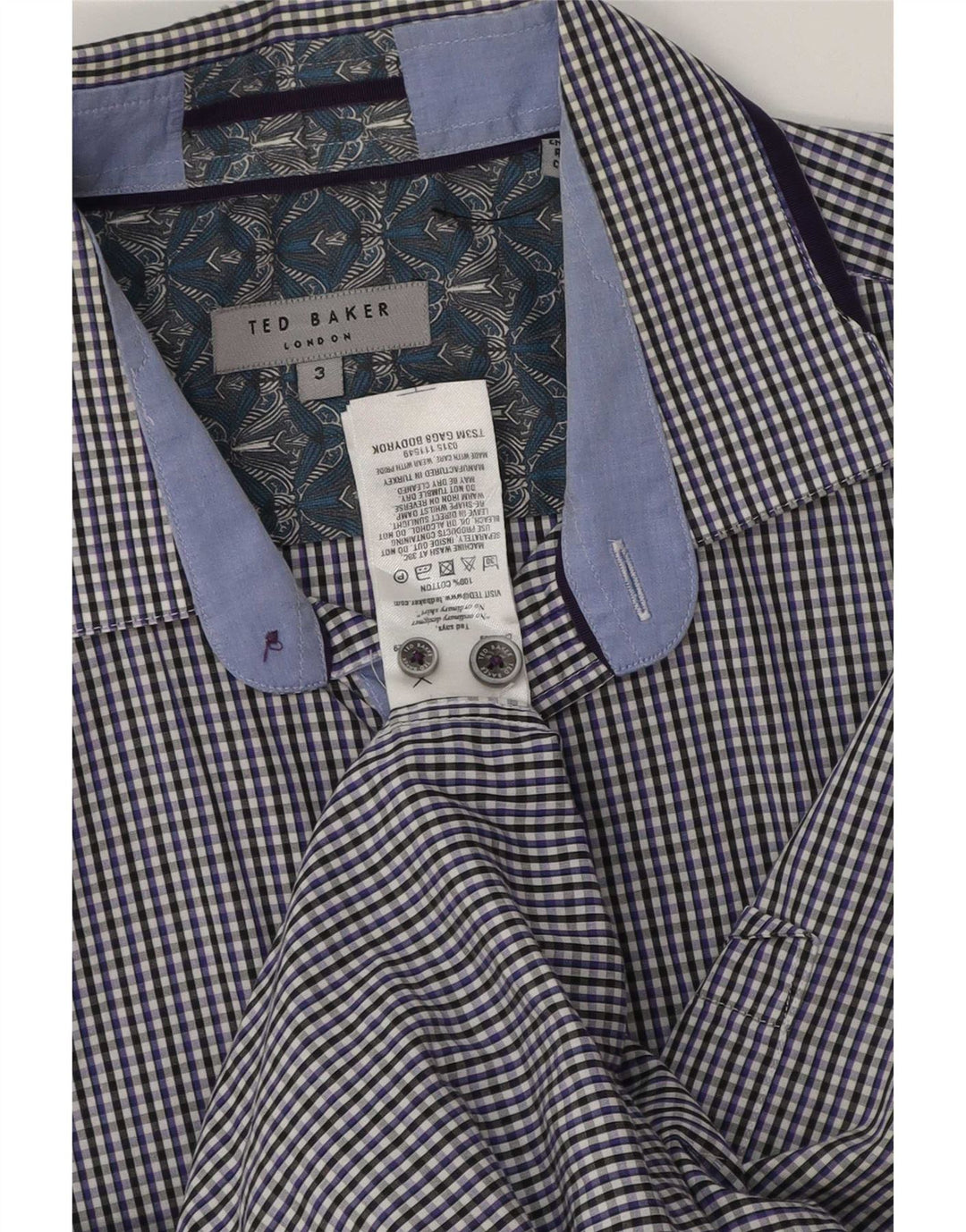 Ted Baker Camisa para hombre Talla 3 Algodón a cuadros azul mediano