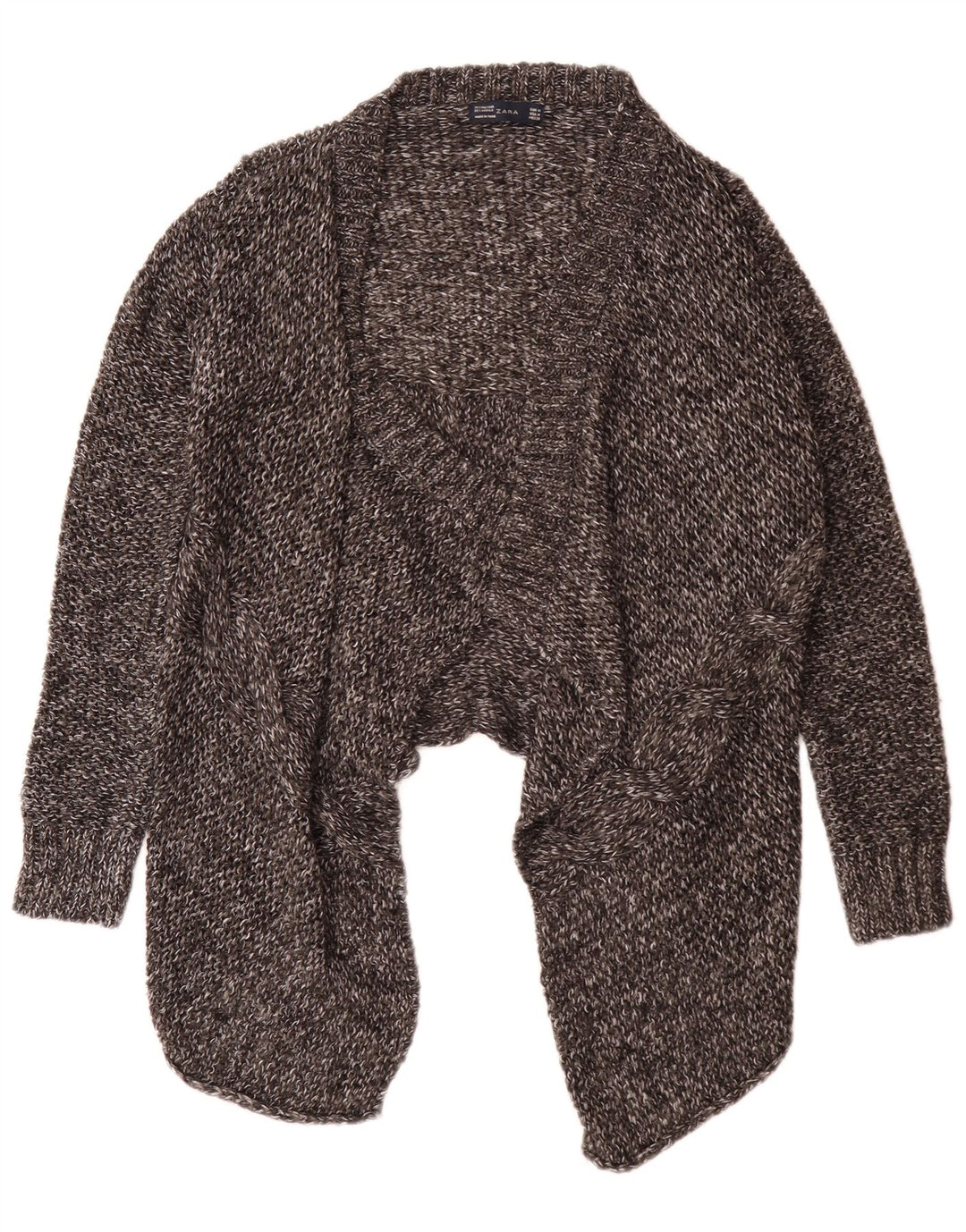 Zara Suéter tipo cárdigan abierto asimétrico para mujer UK 42 Gris medio moteado