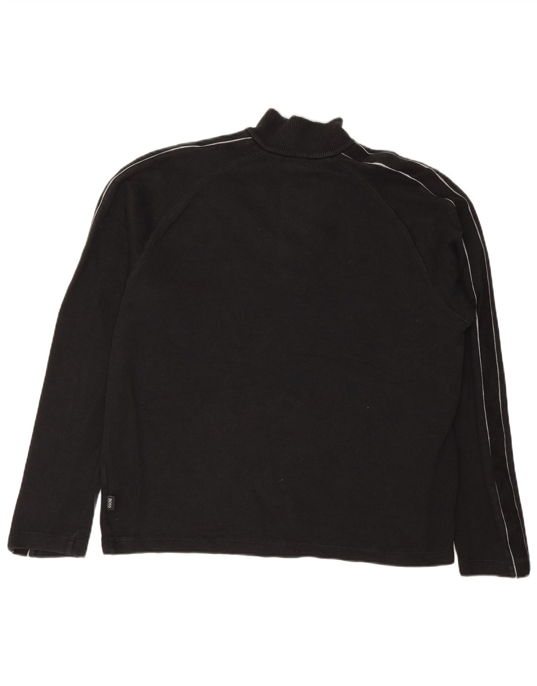 Hugo Boss Suéter tipo jersey con cuello y cremallera de corte regular para hombre, talla grande, a rayas negras