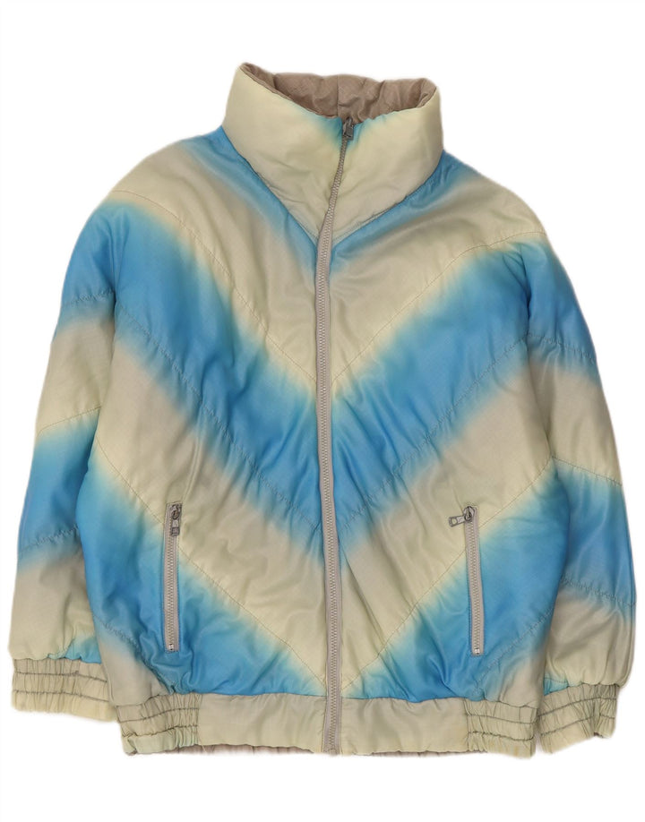 Vintage mujer chaqueta acolchada Reino Unido 14 azul medio Chevron sintético