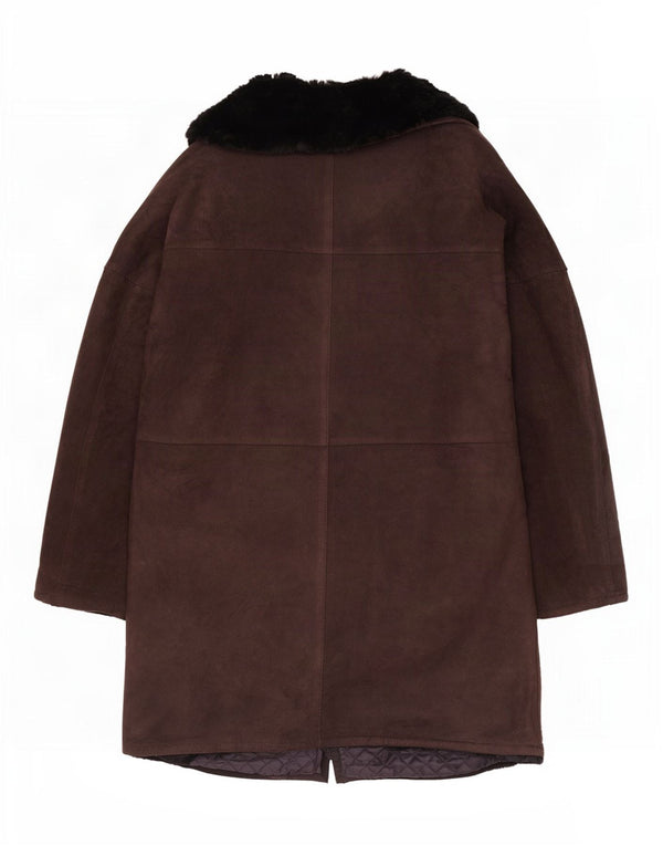 Vintage mujer abierta shearling chaqueta Reino Unido 12 marrón medio