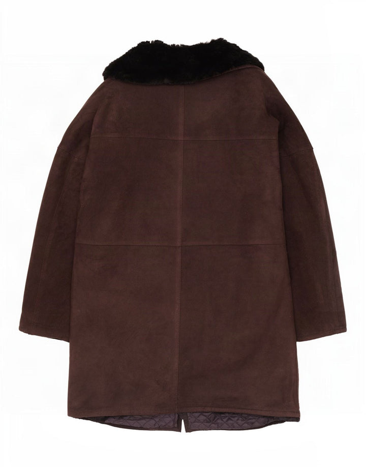 Vintage mujer abierta shearling chaqueta Reino Unido 12 marrón medio