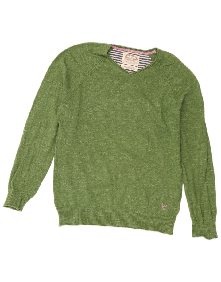 Jersey de corte estándar con cuello en V de algodón verde medio para hombre de White Stuff