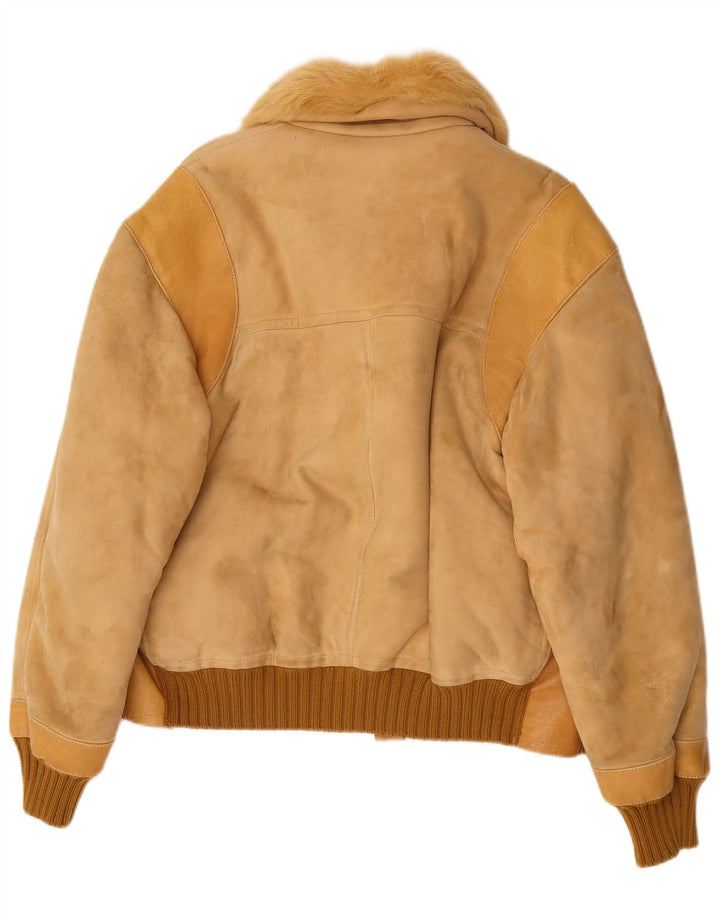 Vintage hombres bombardero shearling chaqueta Reino Unido 38 medio beige